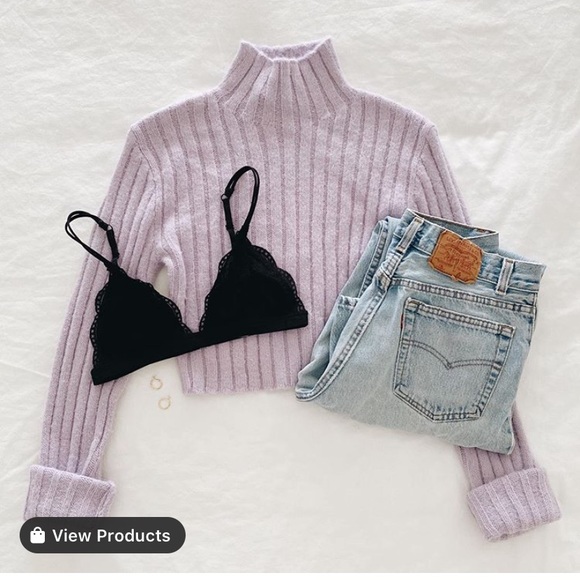 lilyful Sweaters - Fuzzy Lavender mock neck long sleeve sweater